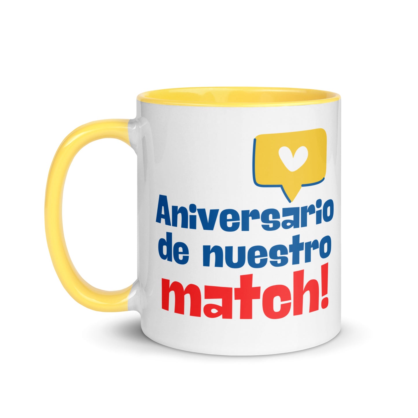 Taza con frase “Aniversario de nuestro match!” para parejas
