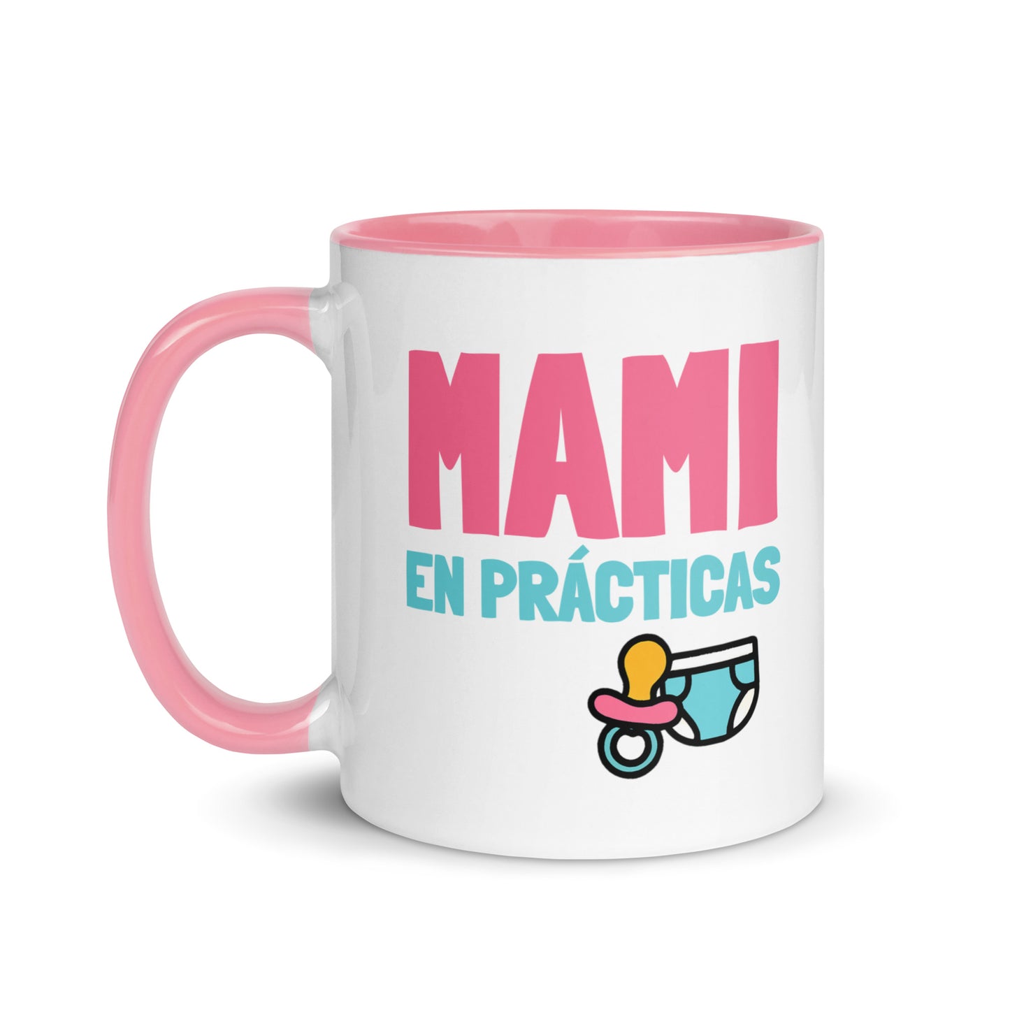 Taza con frase “Mami en prácticas” para mamás primerizas