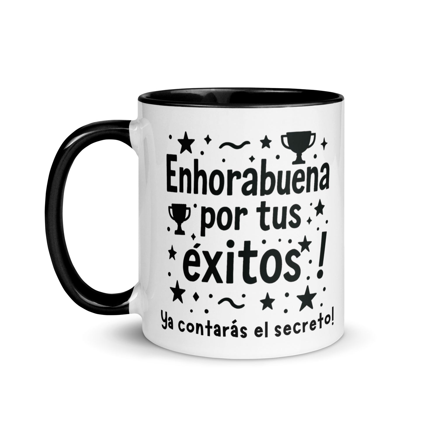 Taza con frase “Enhorabuena por tus éxitos! Ya contarás el secreto!”
