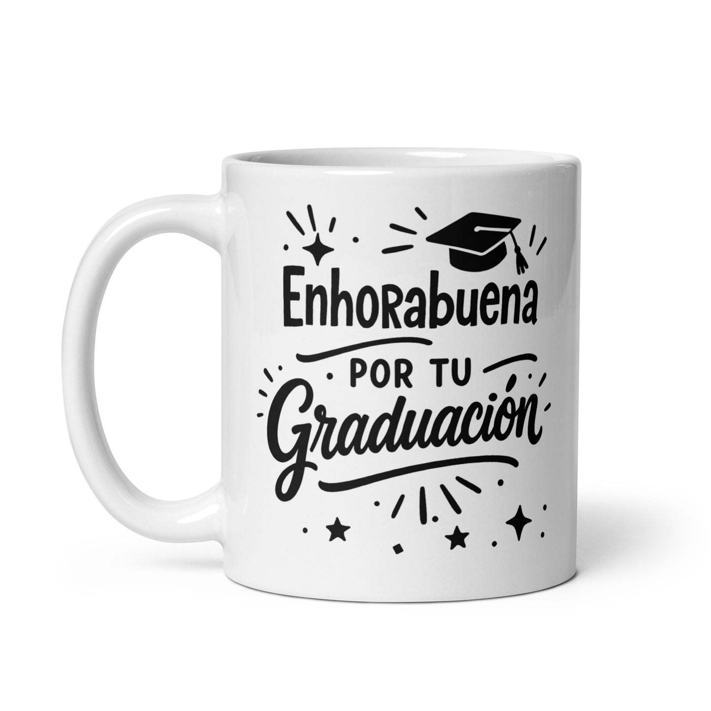 Taza con frase “Enhorabuena por tu graduación.”