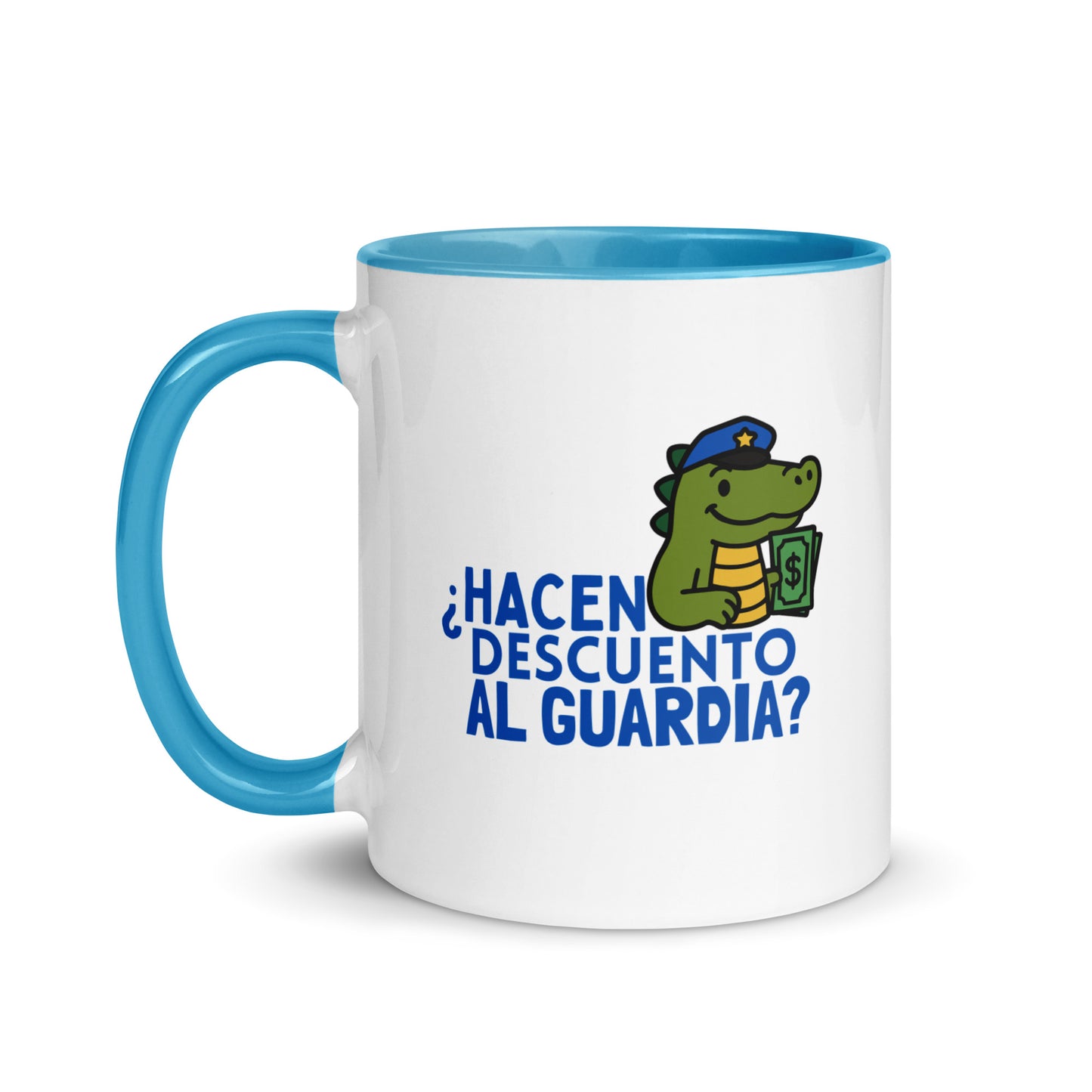 Taza con frase “¿Hacen descuento al guardia?” para agentes