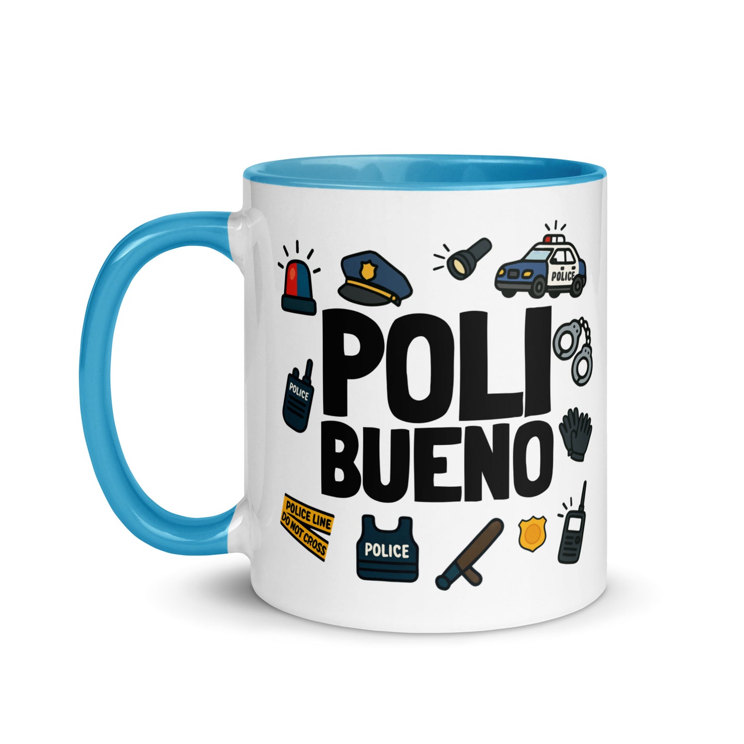 Taza con frase “Poli bueno” para agentes bonachones