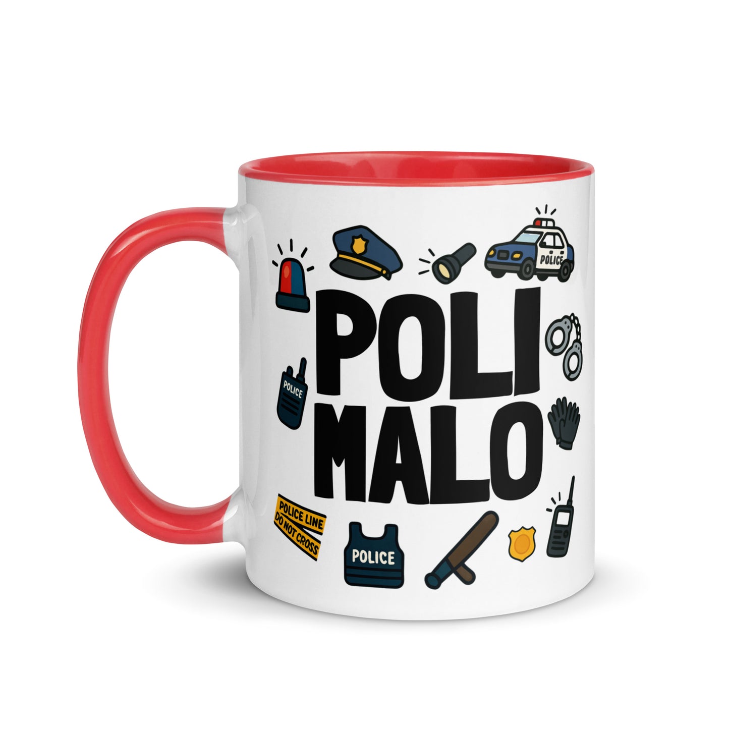 Taza con frase “Poli malo” para agentes con carácter