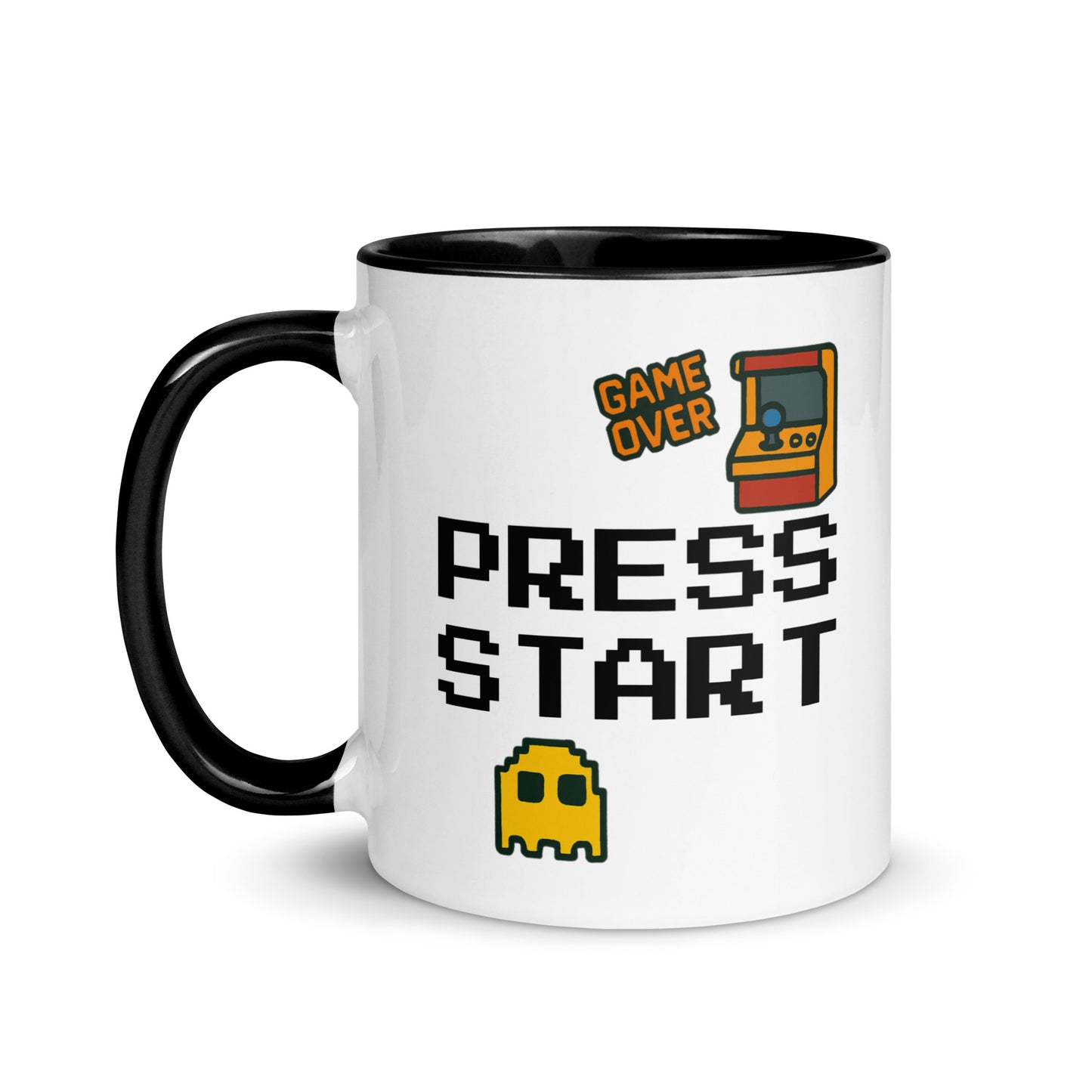 Taza con mensaje “Press start” para gamers
