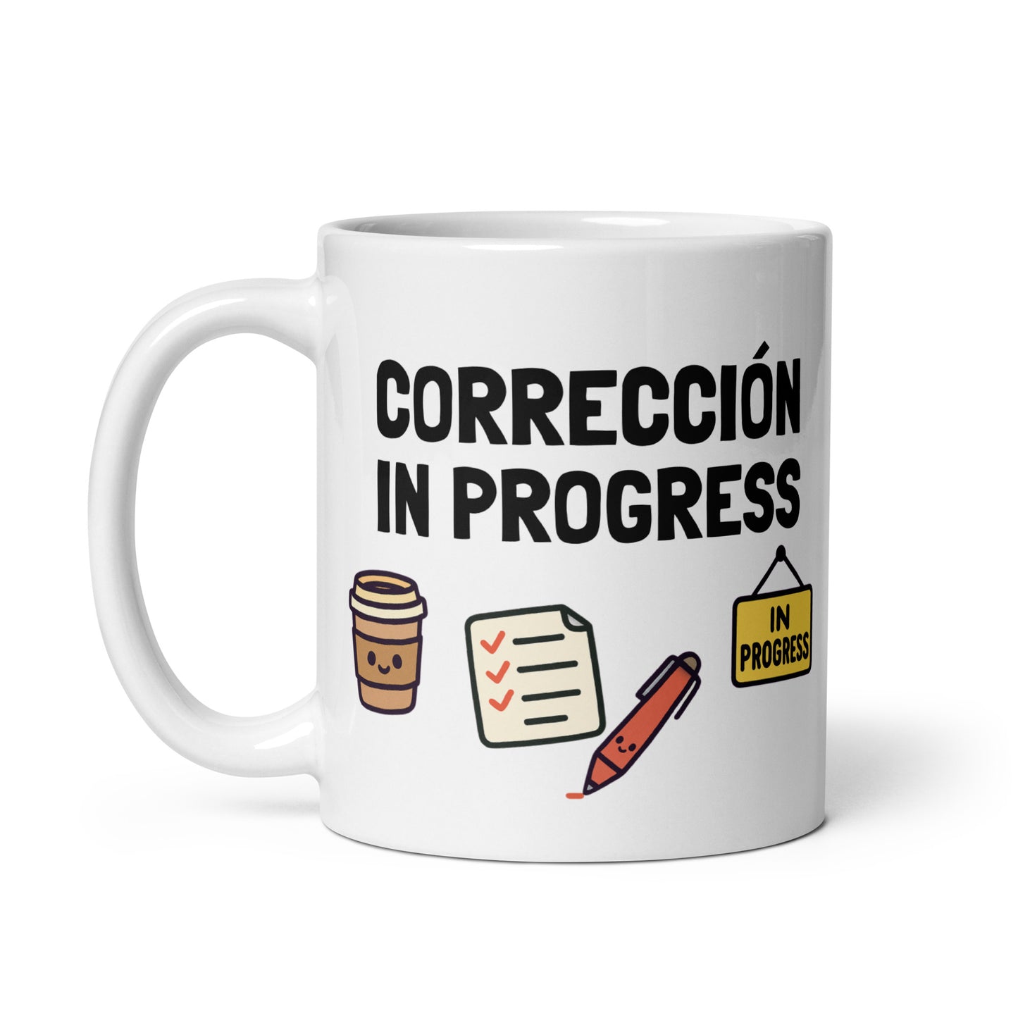 Taza con frase “Corrección in progress” para docentes