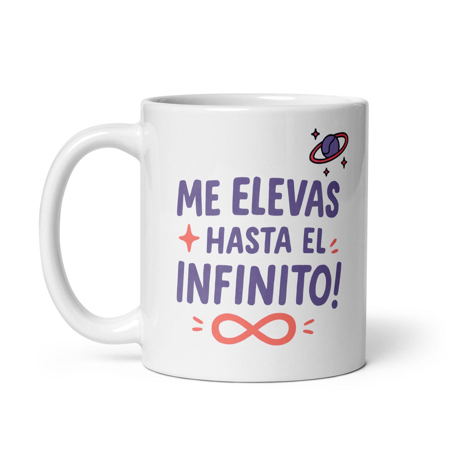 Taza con frase “Me elevas hasta el infinito!” para parejas yoguis