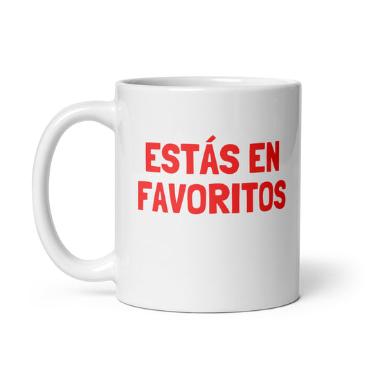 Taza con frase “Estás en favoritos” para parejas