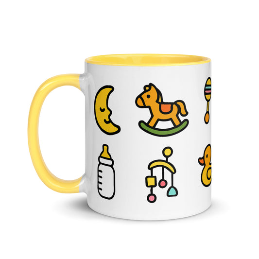 Taza regalo con dibujos de accesorios de bebé para familias con recién nacido