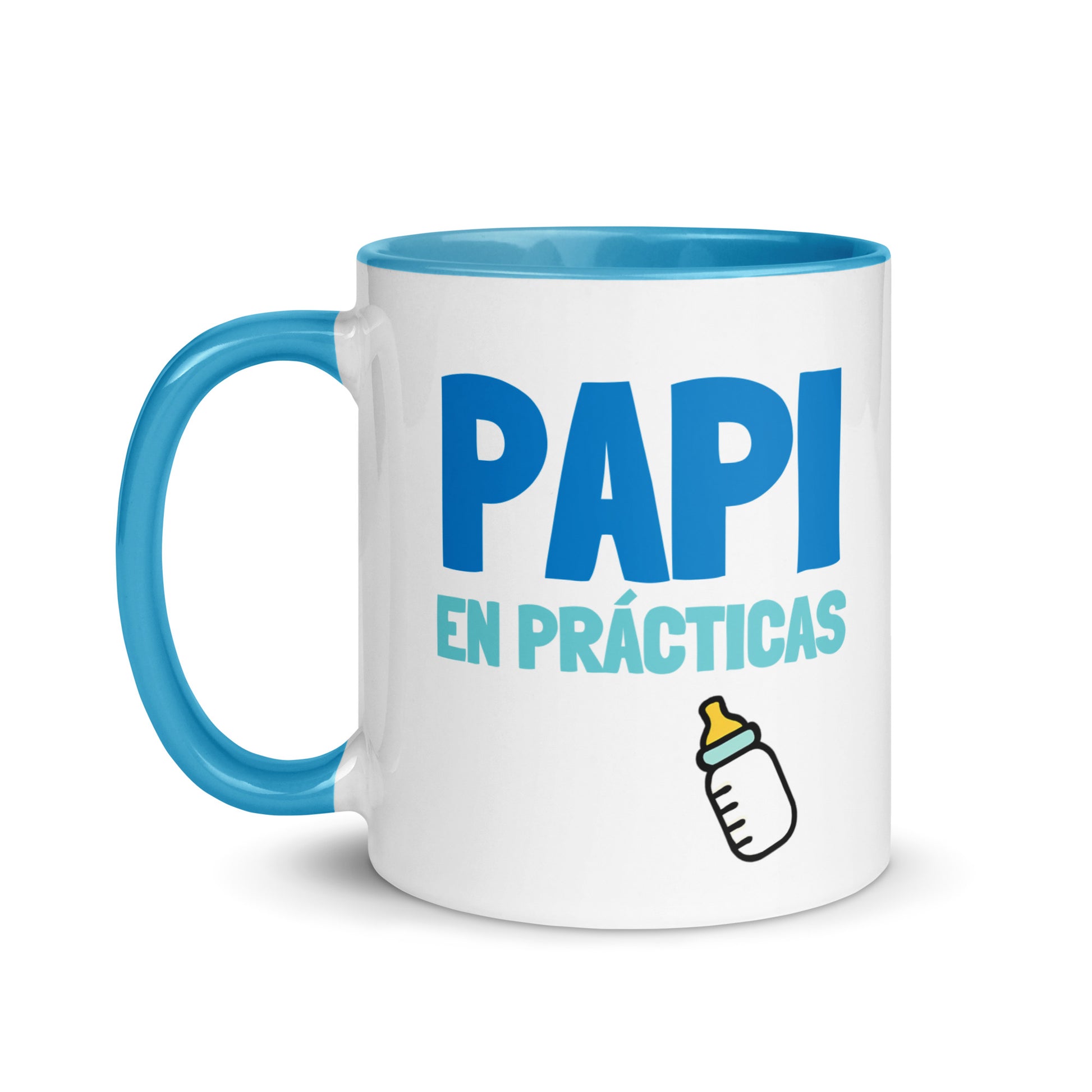 Taza con frase “Papi en prácticas” para papás primerizos