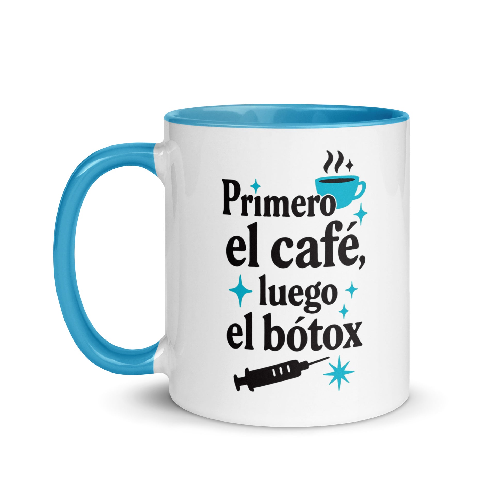 Taza con frase “Primero el café, luego el bótox” para regalar a mayores de 50 con humor y estilo