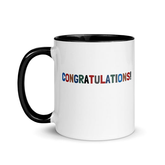 Taza con frase “Congratulations!” para logros y éxitos