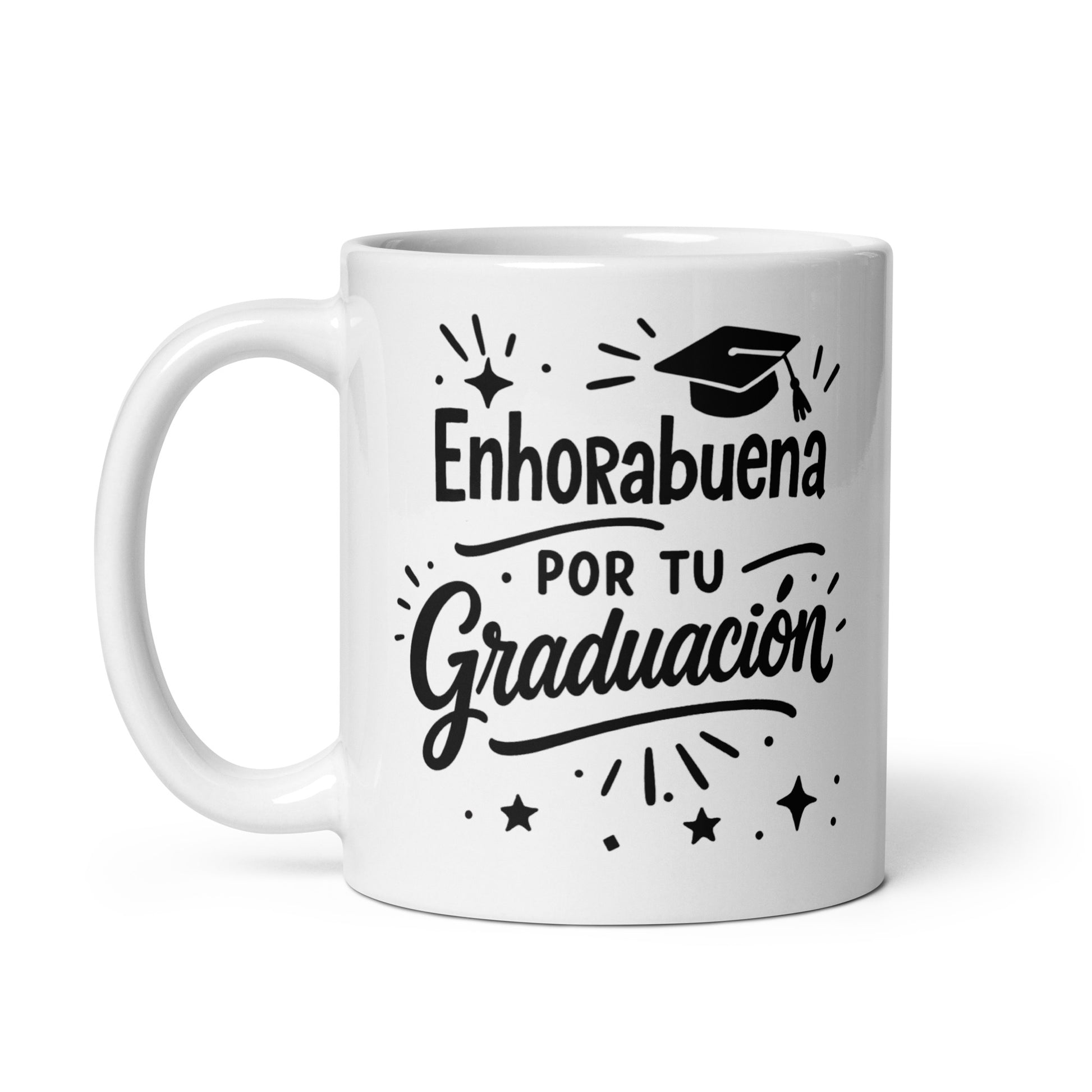Taza con frase “Enhorabuena por tu graduación.”