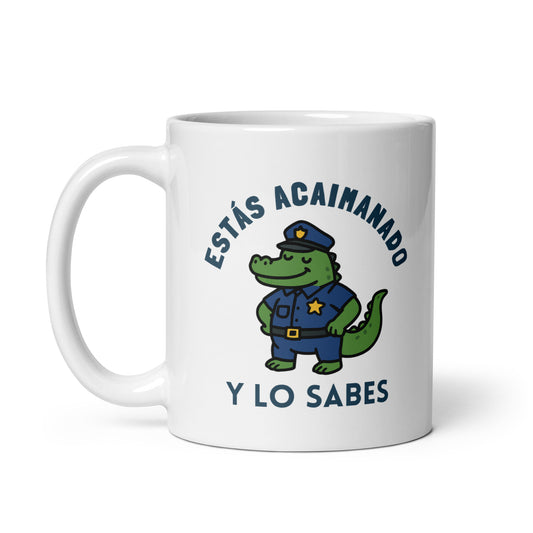 Taza con frase “Estás acaimanado, y lo sabes” para policías veteranos
