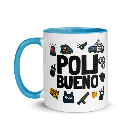 Taza con frase “Poli bueno” para agentes bonachones