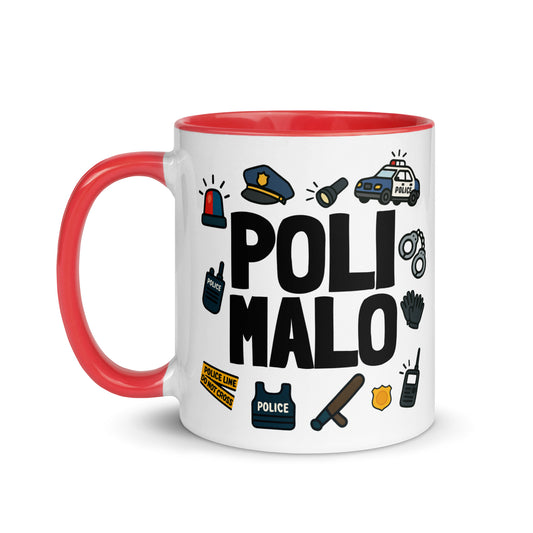 Taza con frase “Poli malo” para agentes con carácter