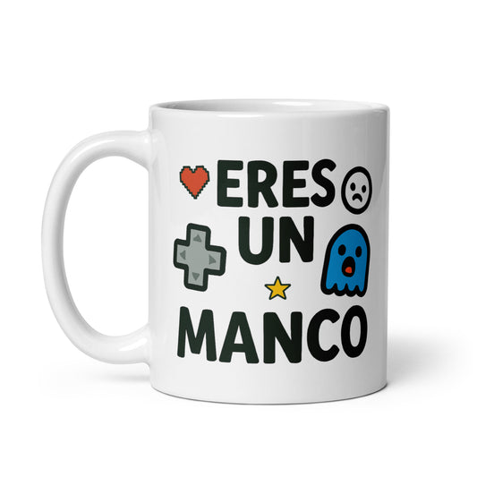 Taza con mensaje “Eres un manco” para gamers con humor
