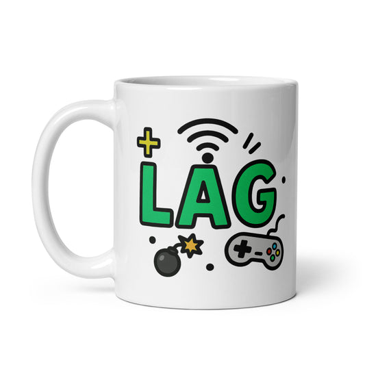 Taza con mensaje “Lag” para jugadores con humor