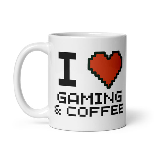 Taza con mensaje “I love gaming & coffee” para gamers
