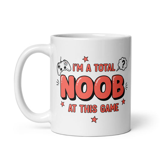 Taza con frase “I'm a total noob at this game” para jugadores