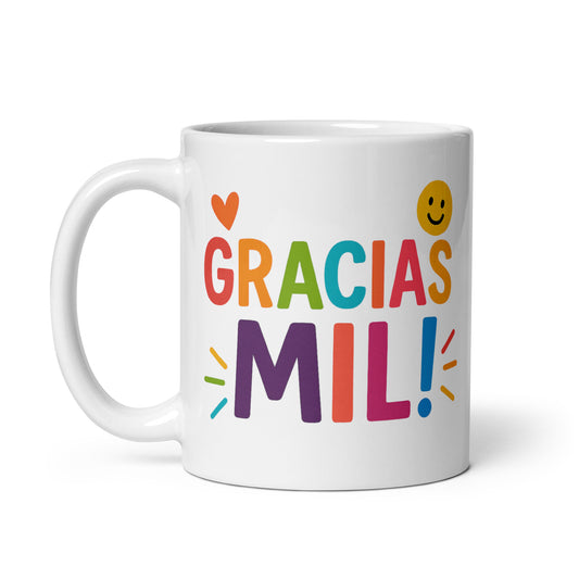 Taza con frase “Gracias mil” para regalar con gratitud y alegría