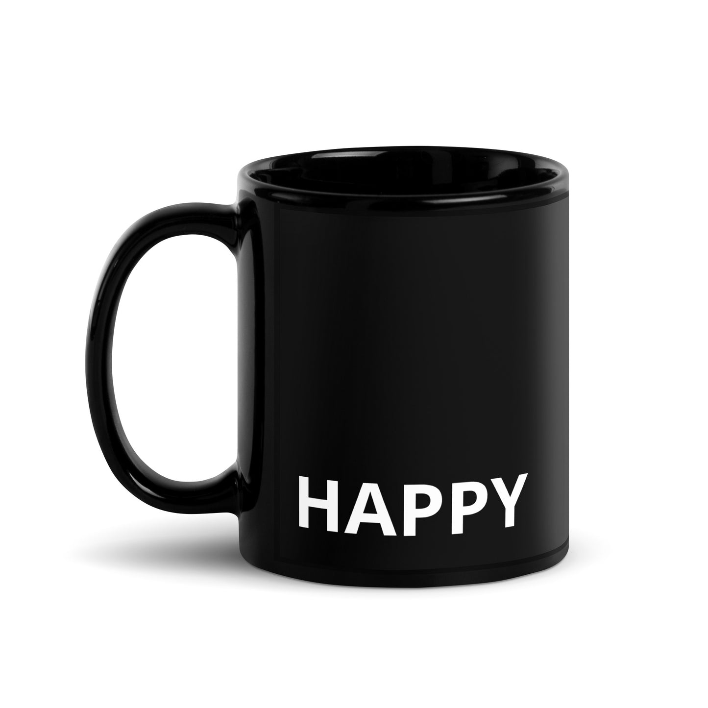 Taza con la palabra “HAPPY” en diseño minimalista y divertido