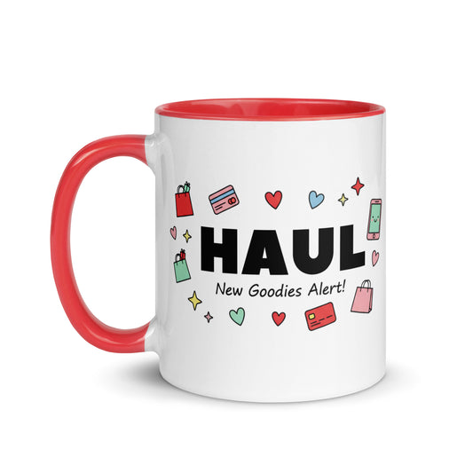 Taza con frase “Haul” para influencers que comparten compras