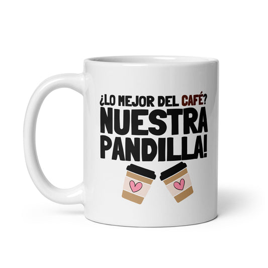 Taza con frase “¿Lo mejor del café? ¡Nuestra pandilla!” para regalar a grupos de amigos