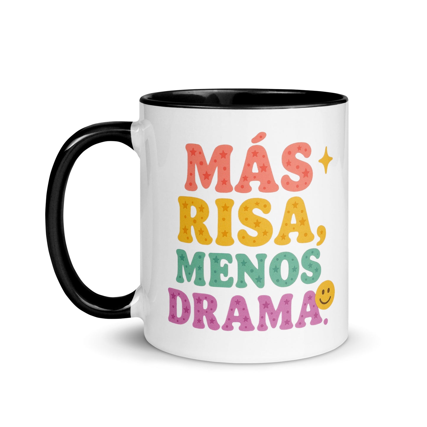 Taza con frase “Más risa, menos drama” para regalar a mayores de 50 con alegría