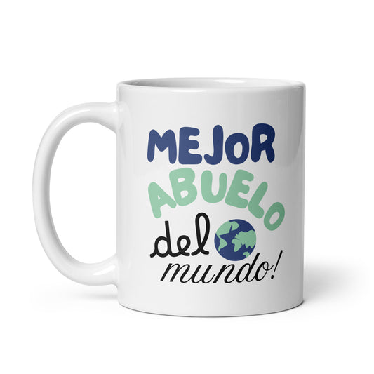 Taza regalo para abuelo con frase “Mejor abuelo del mundo mundial”