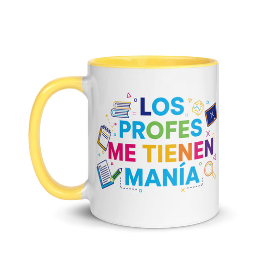 Taza con frase “Los profes me tienen manía” para estudiantes con espíritu rebelde