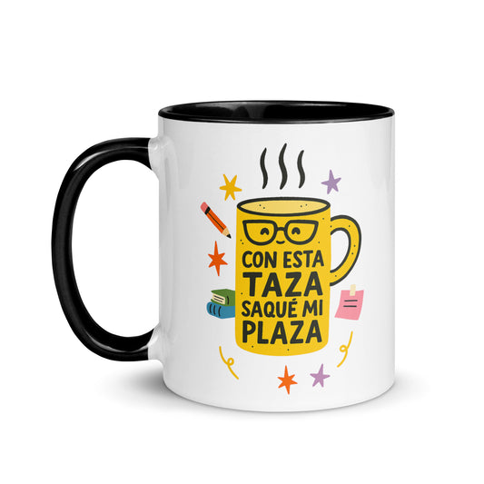 Taza con frase “Con esta taza saqué mi plaza” para opositores que han aprobado