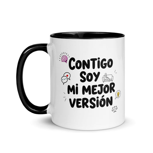 Taza con frase “Contigo soy mi mejor versión” para regalar a terapeutas