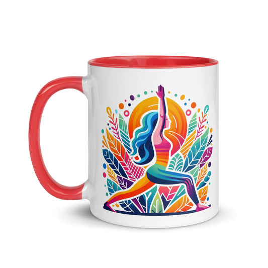 Taza con ilustración de postura guerrero para amantes del yoga