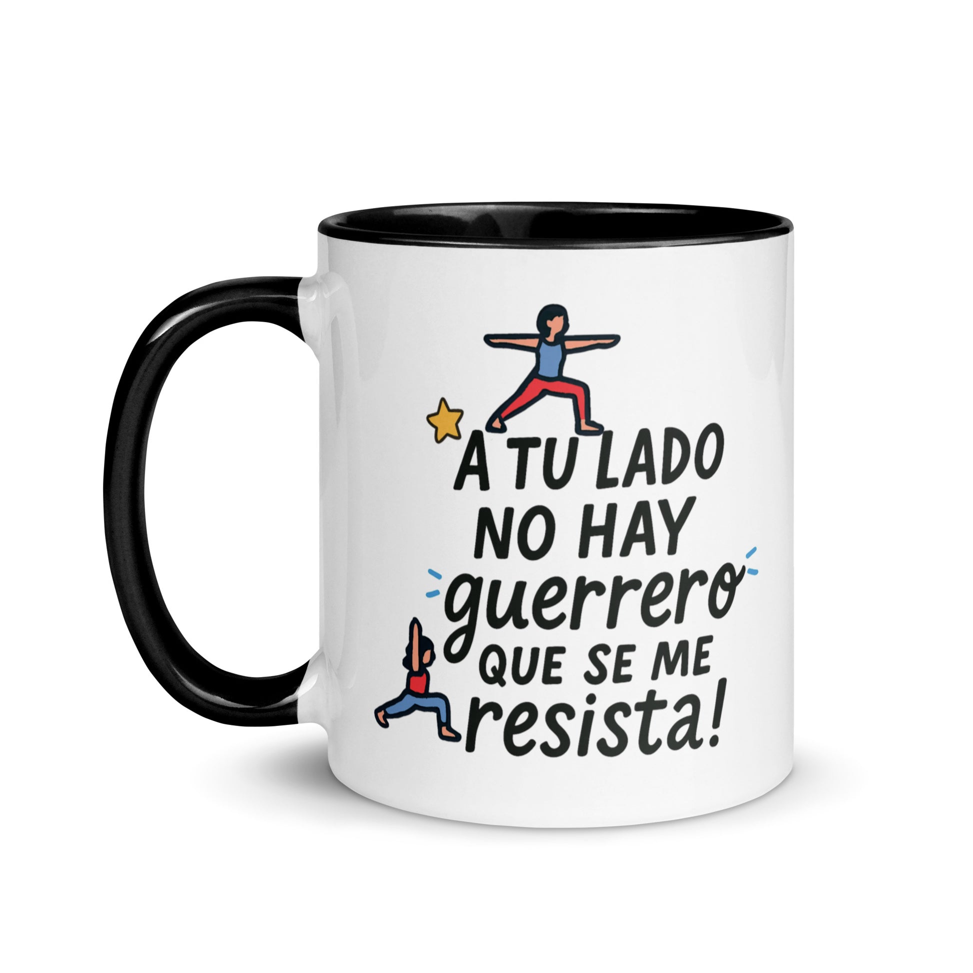 Taza con frase “No hay guerrero que se me resista” para parejas yoguis
