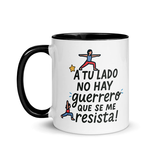 Taza con frase “No hay guerrero que se me resista” para parejas yoguis