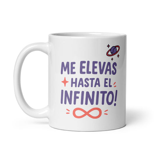 Taza con frase “Me elevas hasta el infinito!” para parejas yoguis